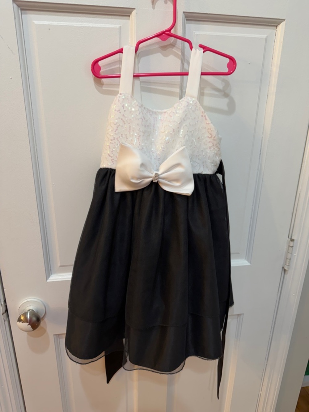 Girls' Black & White Sequin Bodice Party Dress with Bow size 6